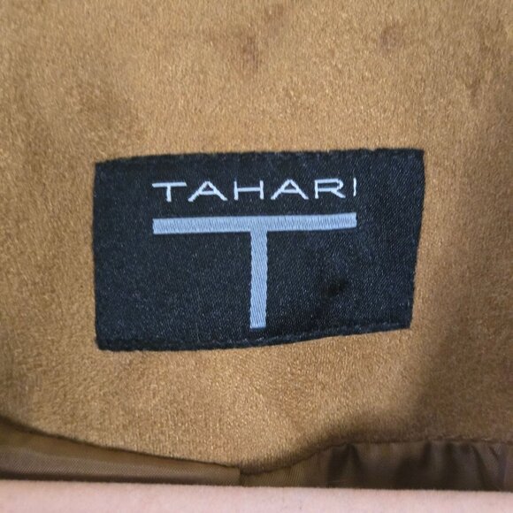 T Tahari Faux Suede Blazer Jacket Camel One Button Pockets Trending Size M - Picture 6 of 6